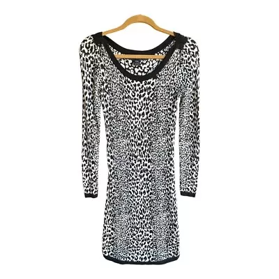 French Connection Size 10 Black White Animal Print Scoop Neck Sweater Dress • $30