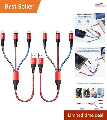 Rapid Charging Multi Cable - Durable 3 In 1 Fast Braided Retractable 2Pack/1Ft • $18.80