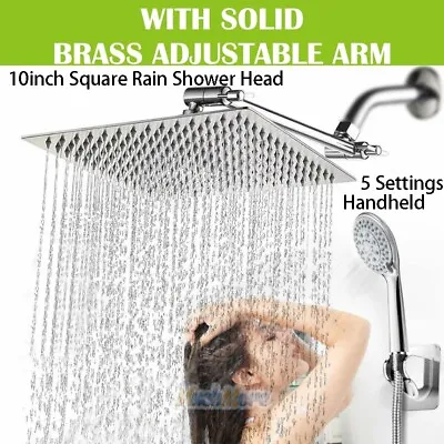 $55.99 • Buy Chrome 10  Rain Shower Head High Pressure Handheld Shower Head Combo 5 Spray Set