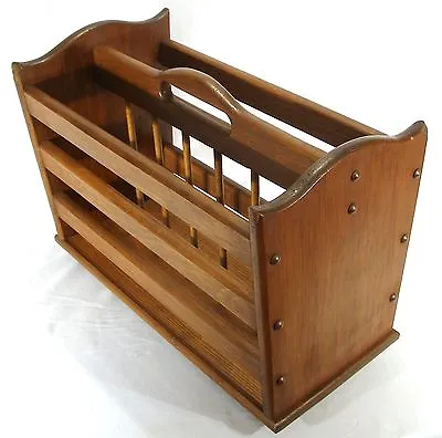 Vintage Mid Century Modern Oak Wood Slat Portable Magazine Lap Top Rack Stand • $179.99