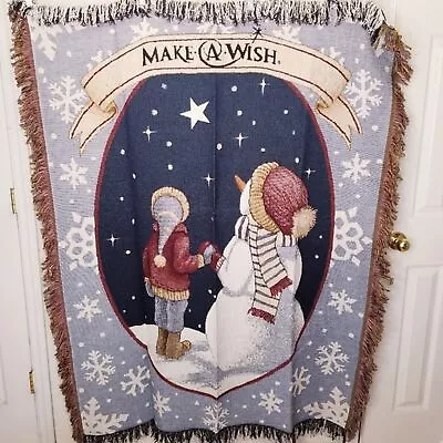 Make A Wish Tapestry Winter Fringe Throw Blanket 48 X60  Made In USA • $27.98