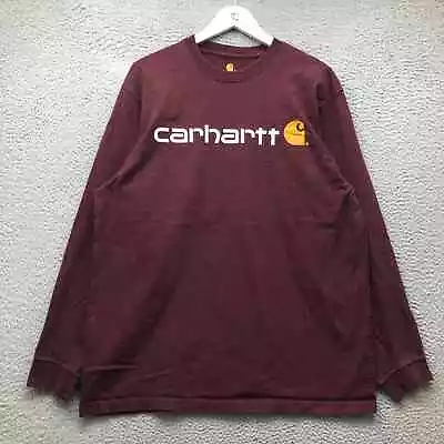 Carhartt T-Shirt Mens Large L Long Sleeve Original Fit Graphic Logo Maroon K298  • $19.99