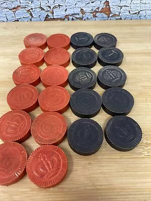 Vintage Wood Wooden Crowns Checkers - Replacement Pieces 10 Black & 12 Red • $6