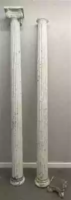 $750 • Buy Antique Wooden Round Fluted Porch Post Column Capital & Plinths 9 Feet X 9 Inch