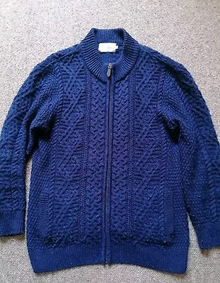 Original Aran Co. Cardigan 100% Merino Wool Size Large Full Zip P2P 23  Navy  • £0.99