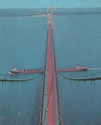 Mackinac Bridge Crossing Straits Michigan Aerial View Chrome Vintage Post Card • $10.34