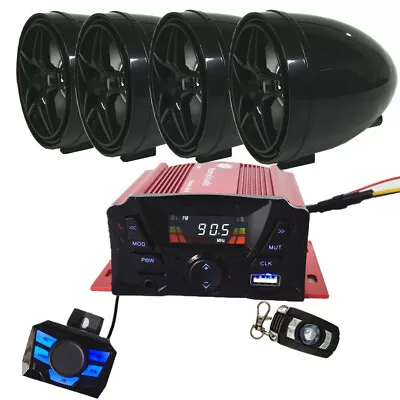 Bluetooth Motorcycle Stereo 4 Speakers Handlebar Audio System AUX USB SD Radio • $87.42