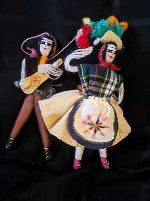 Vintage Portugues Dancing Dolls  Yarn Dolls  Colorful Pair Great Details • $16