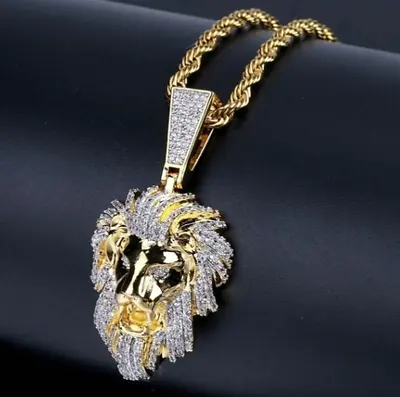 Men’s Hip Hop Fashion Jewelry Gold Iced Lion Pendant Necklace Chain 494 • $11.66