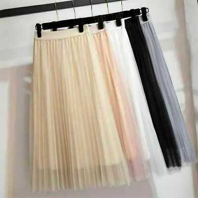 £5.48 • Buy Women High Waist Ruffle Mesh Tutu Maxi Skirt Sheer Net Tulle Pleated Long Skirt 