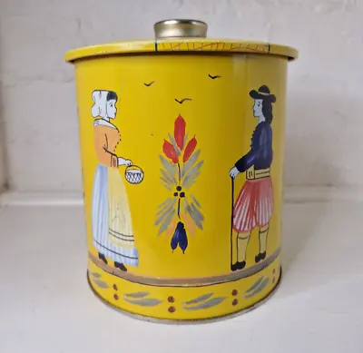 Quimper Yellow Biscuit Tin Round France Country • £19.99