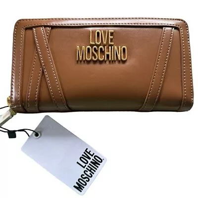 Love Moschino Portafogli Napa PU Continental Wallet Gold Hardware Zip Around NEW • $124.84