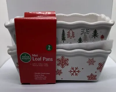 Christmas Mini Ceramic Loaf Pans Winter Wonder Lane 6.25”x3.38” X2.08” • $8.99