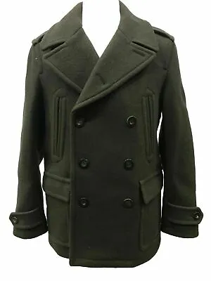 New Men's Wool Double Breasted Pea Coat Jacket Military Green • $89.99