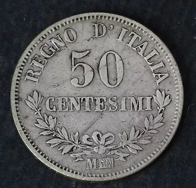 ITALY 50 Centesimi 1863M BN - Silver 0.835 - Vittorio Emanuele II. - 2391 HS • $1.80