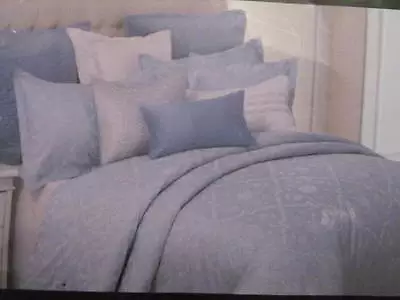 3pc Nicole Miller Pale Blue Jacquard Full / Queen Duvet Cover & Std Shams Set   • $89.95