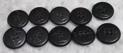 10- 3/4 In Us Vintage Wwi Black Navy Anchor Buttons 4 Holes To Sew On Flat Back • £2.41