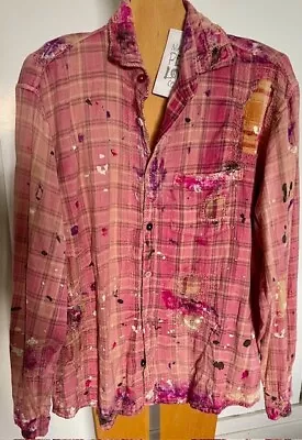 NEW WITH TAGS MAGNOLIA PEARL Distressed Embellished PINK WORKSHIRT ~ O/S • $450