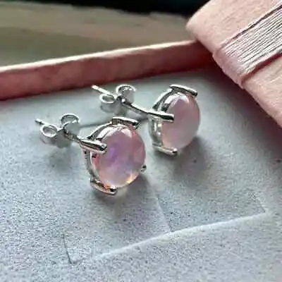 Pink Fire Opal Stud Earrings Sterling Silver 925 6MM Stud Earrings For Women • $23.09