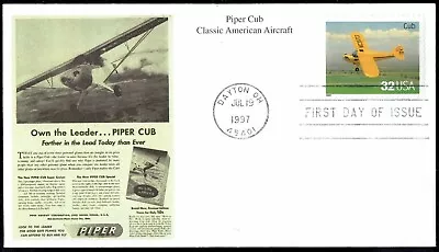 US 3142c Piper Cub Aircraft 32c FDC Jul 19 1997 Dayton - Mystic Cachet F3142c-1 • $3.50