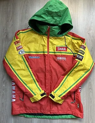 MOTO GP SUPERBIKES SWAN YAMAHA RACING JACKET Coat Large Red Yellow Green Patches • £69.99
