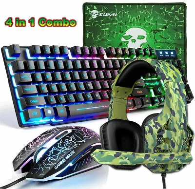 $54.23 • Buy Gaming Keyboard Mouse Headset Combo Rainbow Backlit For PC Laptop PS4 Xbox One