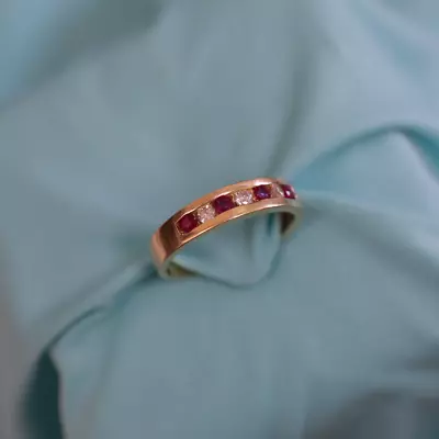 14K Gold Channel Set Diamond And Ruby Ring Or Band Natural Stones Vintage • $479