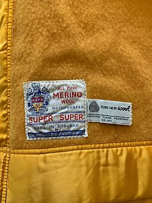 Vintage Pure Merino Orange Wool Blanket 73  X 90  Satin Trim • £40