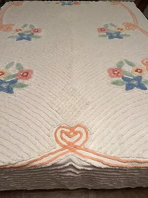 1950s Vintage Tufted Cotton Chenille Flowers Bedspread  94x104 #141 • $22.95