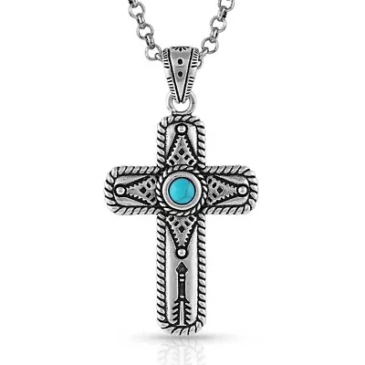 Montana Silversmiths Faith On Point Turquoise Cross Necklace • $55