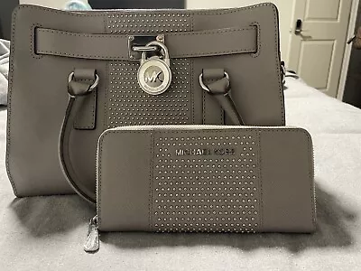 RARE Michael Kors Hamilton Grey Studded Purse & Wallet • $500