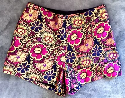 Miss Selfridge Shorts Size 10 Metallic Floral Lined Side Zip • £5