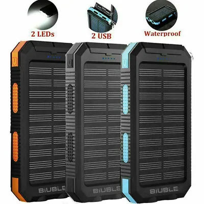 $27.99 • Buy 900000mAh Portable Solar Panel 2USB LED External Battery Power Bank Pack Charger