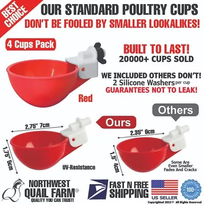 4 Chicken Automatic Watering Cups Poultry Drinker Waterer Chicken Duck Quail Hen • $11.95