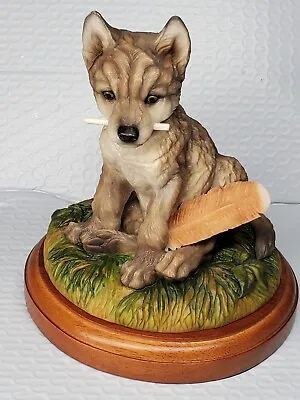 Mill Creek Studios Original 7  T Misbehavin Wolf Pup Statue The Feathers Broken  • $15