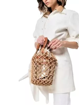 CLEAR (new) $325 STAUD MOREAU BUCKET BAG W HANDLES ~ Net Rope Leather Basket • $125