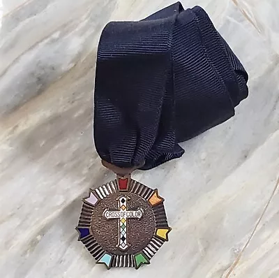 Vintage Masonic Order Of The Rainbow Cross Of Color Pendant & Original Ribbon • $34.99