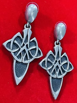 Vintage Signed Ortak Scotland Pewter Celtic Dangle Earrings • $20