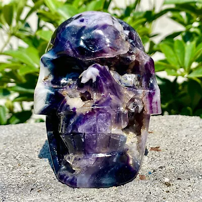 2.97LB Natural Fluorite Skull Quartz Manual Sculpture Crystal Skull Healing • $0.99