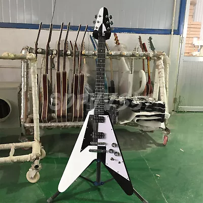 Black&White Flying V Electric Guitar Mahogany Body HH Pickups 6 String Fast Ship • $278