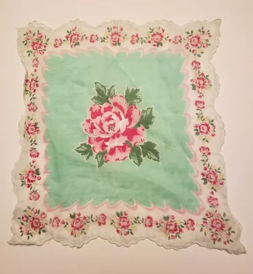 Vintage 50s Multicolor Floral Hankerchief Scalloped Hem MCM FLAWS  • $11.50