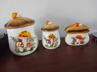 Merry Mushroom Canisters And Napkin Holder Vintage • $27