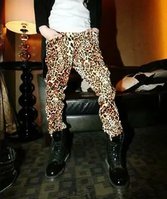 Mens Leopard Print Nightclub Fashion Pencil Pants Cool Skinny Long Motor Trouser • £47.99