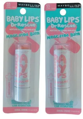 2 Maybelline Baby Lips Dr Rescue Medicated Balm 55 Coral Crave Set Of 2 • $5.99