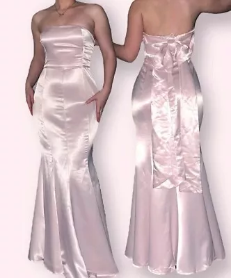 Champagne Baby Pink Silky Strapless Mermaid Fishtail Prom Dress Formal Ball Gown • £35