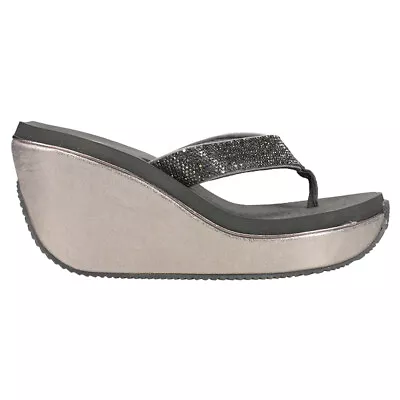 Volatile Glimpse Diamonte Rhinestone Wedge Thong  Womens Grey Casual Sandals PV1 • $37.99