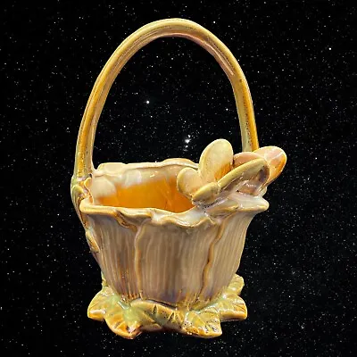 Glazed Art Pottery Brown Majolica Butterfly Basket Planter 8”T 6”W • $40