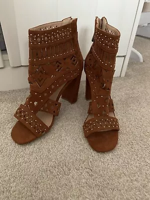 Women's Tan Caged Sandals High Heels UK Size 5 New No Tags V By Very • £12