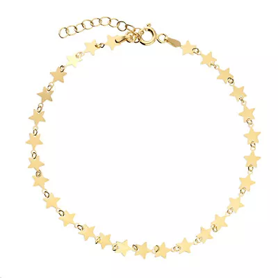 9ct Gold On Silver STAR Anklet Ankle Bracelet - 9 To 10 Inch • £13.95