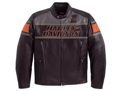 Harley Davidson Men's Biker Blocked B&S Black Leather Jacket Motorcycle Jacket. • $21.84